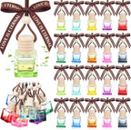 Mudder 50 Pcs Gradient Hanging Car Air Freshener Empty Clear Glass Diffuser Bottles for Essential Oils Perfume Pendant for Women Guests Wedding Favors Employee Appreciation Gifts(Cube,Colorful)