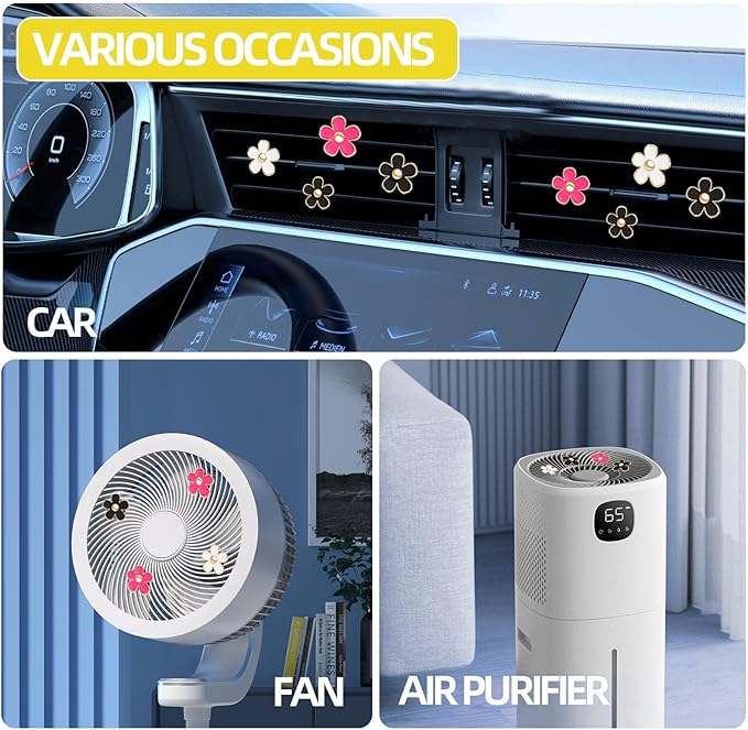 NBTEPEM 6 PCS Daisy Flower Air Vent Clip Car Decoration Accessories Air Conditioning Outlet Clip Car Air Freshener Clip Charm Car Interior Decor(3 cm, 3.3 cm, White, Red, Black)