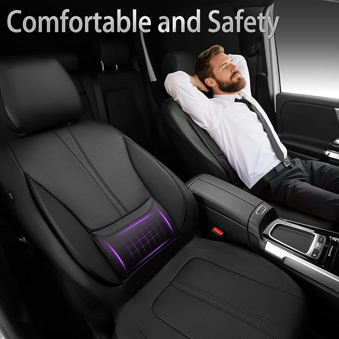 CAR PASS Nappa Leather Car Seat Covers, Water Resistant 3D Foam Faux Leather Seat Covers, Lumbar Support Automotive Seat Covers 2 Front Seats, Comfort & Universal Fit for Cars SUV Truck, Solid Black