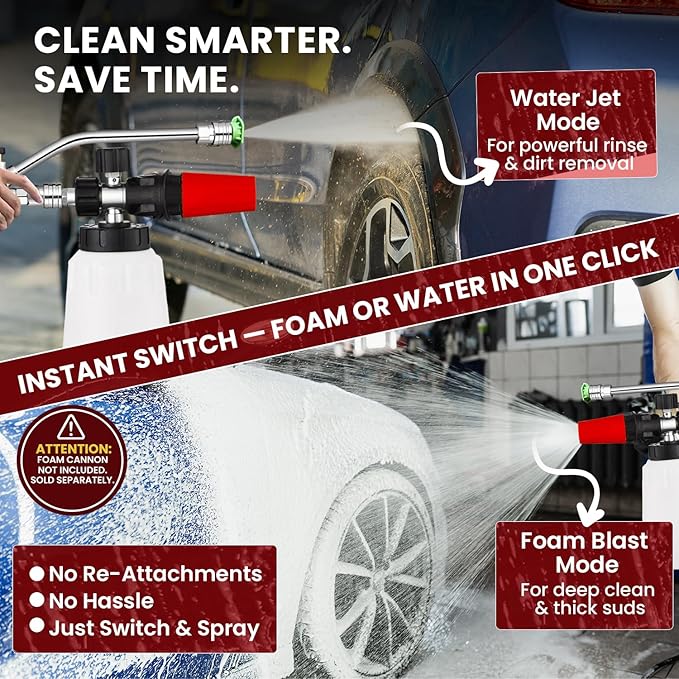 ProDetail Dual Kit – Foam Cannon & Spray Nozzle Quick Switch Adapter, Stainless Steel Brass Pressure Washer Accessory for Car Wash, Auto Detailing, Patio, Driveway, RV, Boat Cleaning 4000PSI