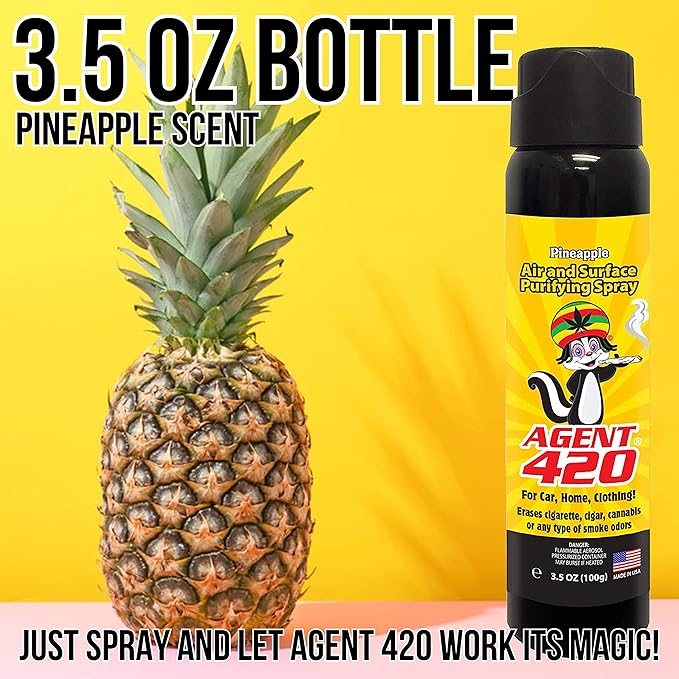 Agent 420 Odor Eliminator Aerosol Spray, Pineapple, 3.5 oz — Tea Tree Oil Breaks Down Smoke at the Molecular Level