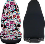 Sugar Skull Car Seat Covers Breathable Front Seat Covers Easy Installation Stretch Polyester Fabric Cover Protection Interior Accessories Universal Fit Most Cars,SUV, Trucks