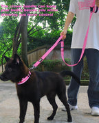 AUBELL Double Handle Tactical Dog Leash Heavy Duty for Small and Medium Large Dogs,Reflective Adjustable Nylon Leash that Pull with Car Seatbelt for Training,4.5-6FT,Pink