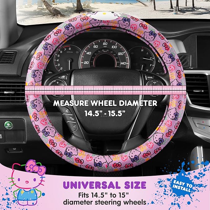 Hello Kitty Steering Wheel Cover, Official Sanrio Car Steering Wheel Cover with Easy Clip-on Car Air Freshener – Cute and Long-Lasting Hello Kitty Air Freshener for Car, Odor Eliminator, Fun Scents