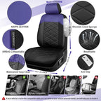 CAR PASS Nappa Leather Seat Covers for Car, Waterproof Seat Covers Full Set, Luxury 3D Rhombus Lined Sponge Airbag Compatible Universal Fit for Automotive SUV Truck Pickup Sedan, Black Blue