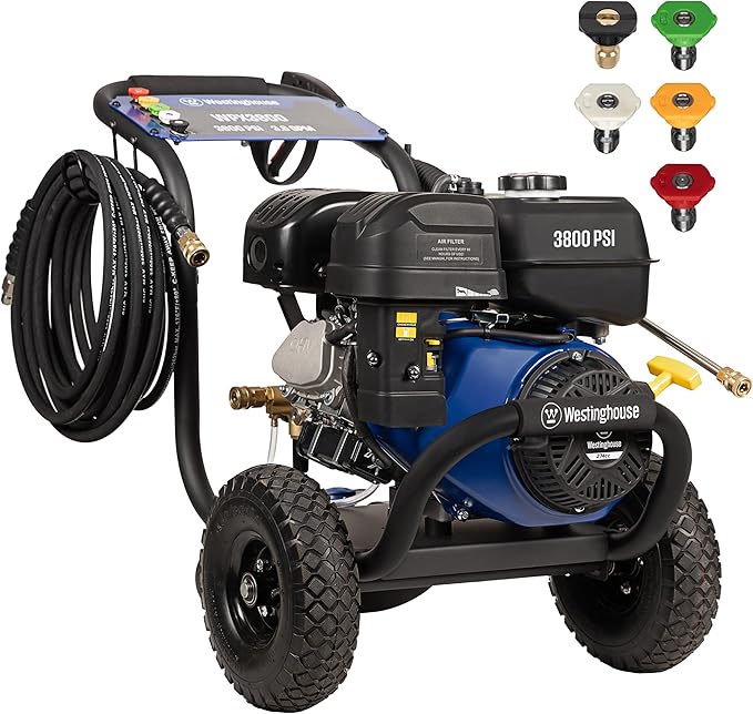 Westinghouse WPX3800 Gas Pressure Washer, 3800 PSI and 3.6 Max GPM, Onboard Soap Tank, Spray Gun and Wand, 5 Nozzle Set, for Cars/Fences/Driveways/Homes/Patios/Furniture, Black