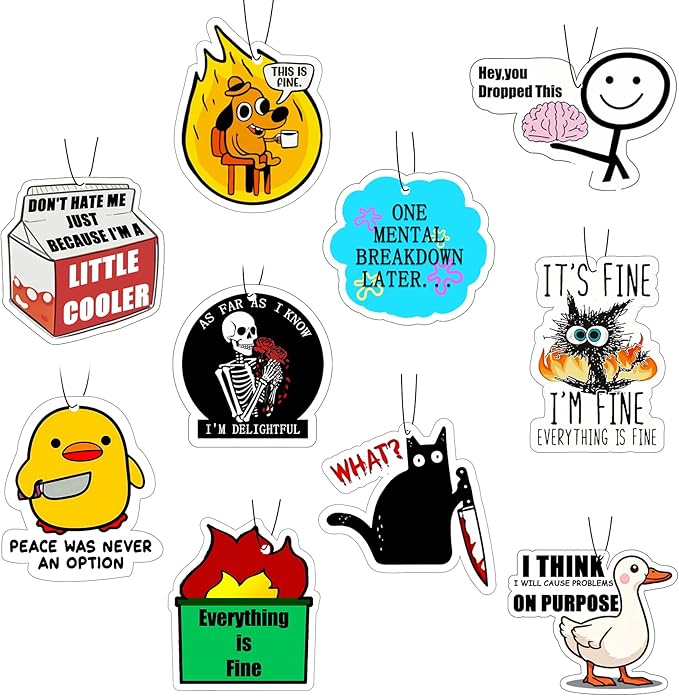 10Pcs Funny Car Air Freshener Hanging Decor Cute Accessories for Auto Interior, Funny Mirror Decor Hanging Cars Freshener Interior Gift for Men Women