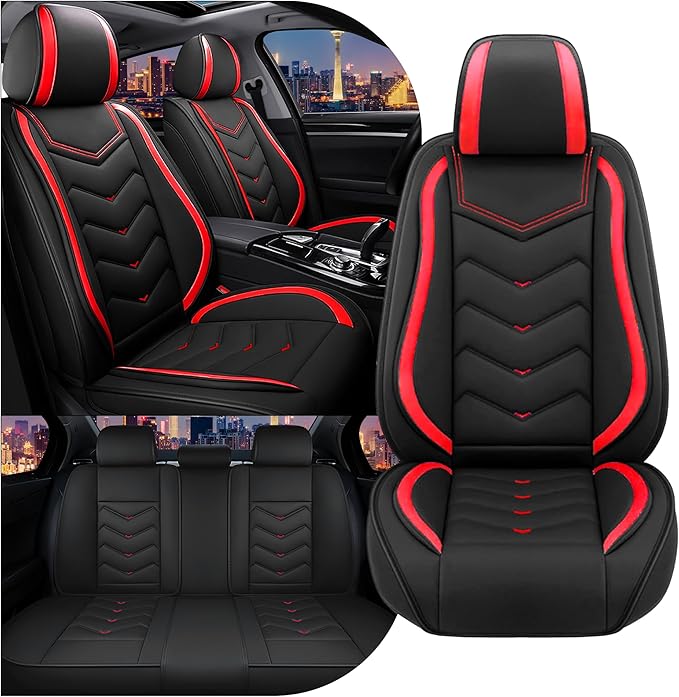 CTDS Car Seat Covers for Jeep Grand Cherokee L 2021-2026, Stylish Sport Seat Cover, Premium Nappa Leather Car Seat Cover. Automobile Seat Covers Sets.(Standard 5 Seats/Black Red)