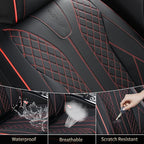 FLORICH Leather Seat Covers Car Seat Cover Front and Rear Seat Cover 5 Seats Automotive Seat Covers Waterproof Seat Covers for Cars Universal Fit for Most Cars SUV Trucks, Black&Red Line