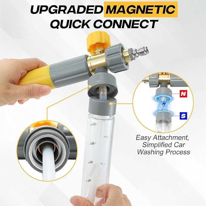 M MINGLE Mini Foam Cannon for Pressure Washer, Magnetic Foam Cannon with Dual Connector, Undiluted Foam Blaster with 5 Nozzle Tips, 1/4 Inch Quick Connect
