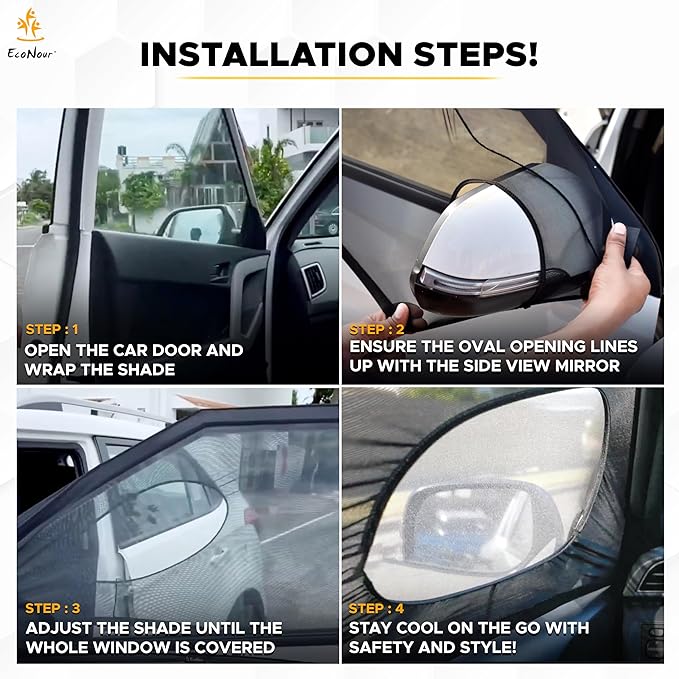 EcoNour Car Front Side Window Sun Shades Compatible for Toyota Tacoma | 2Pack Breathable Super Stretchy Mesh Sun Shade | Heat Block UV Protection Car Window Screen Covers | Mosquito Net Curtains