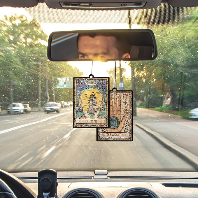 L1rabe 4P Vintage Tarot Car Air Fresheners, The Star World Sun Moon Hanging Air Freshener Fragrance Scented Cards Old Style Tarot Theme Car Aromatherapy Tablets Bedroom Wardrobe Shoe Cabinet Deodorant