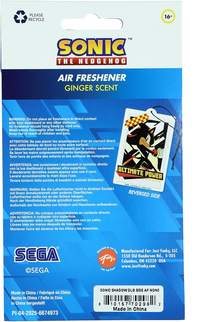 Sonic The Hedgehog Let's Go Cardboard Hanging Air Freshener for Auto or Home-Ginger Scent