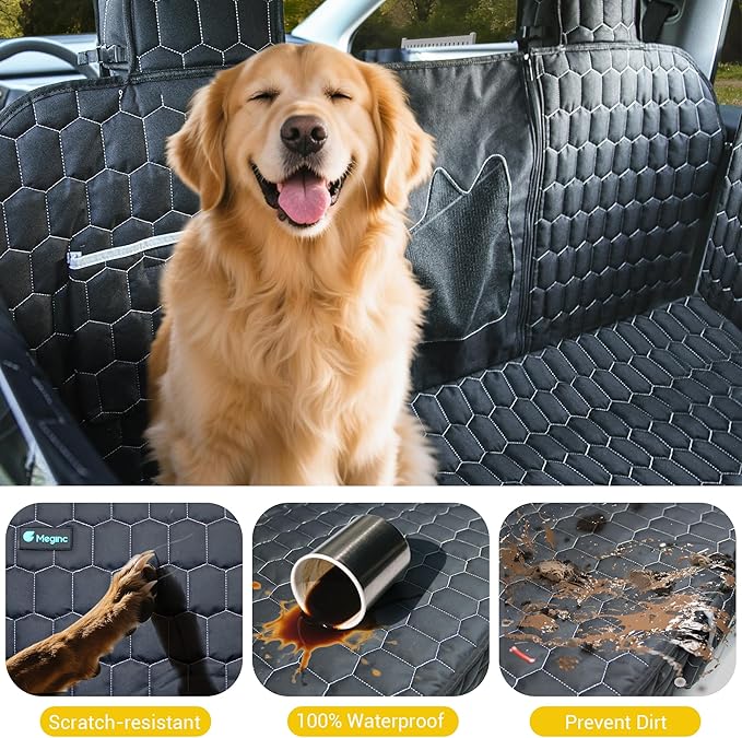 Dog Seat Covers for Tesla Model Y,Dog Hammock for Tesla with Side Flaps, 100% Waterproof Tesla Model Y Dog Accessories with Mesh Window & Headrest Protector Easy Clean up Pet Car Seat Cover