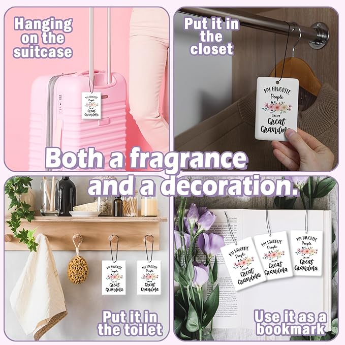 My Favorite People Call Me Great Grandma Gifts Car Air Freshener Accessories 3pcs, Rustic Gifts for Grandma Christmas, Floral Hanging Scent Fragrance Card for Women Closet Bathroom Home Decor
