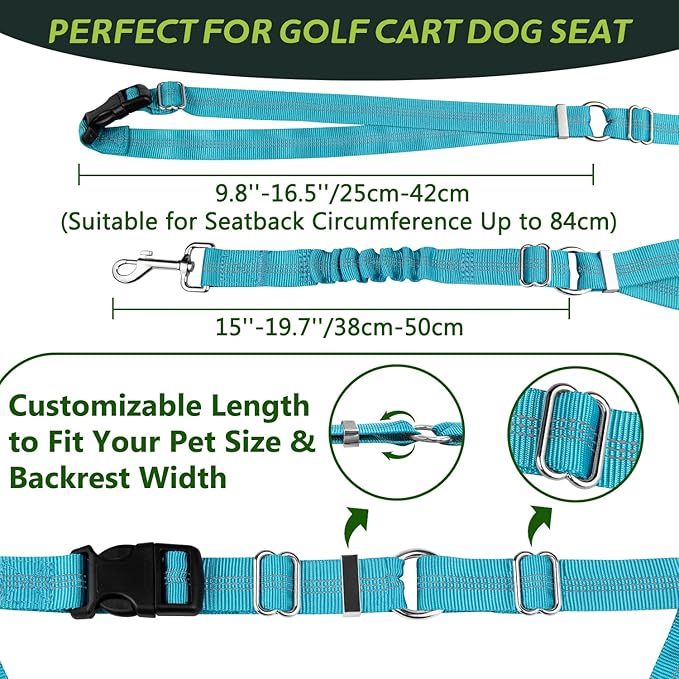 Golf Cart Dog Seat Leash, Pet Dog Seat Belt Harness for Golf Cart, with Adjustable Straps, Prevents Falls & Injuries, Blue