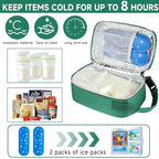 Breastmilk Cooler Travel Bag with Ice Pack,Portable Breastmilk Cooler Bag with Buckle Handle,Insulated Breastmilk Storage Bag Cooler,Green