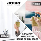 AREON Car Perfume Gold - Air Freshener in Glass Bottle - Luxury Odor Eliminator Spray with Absorber Hanging Pad - Unique Fragrance & Long-Lasting Aroma for Vehicle, Office, Home - Made in Europe, 50ml