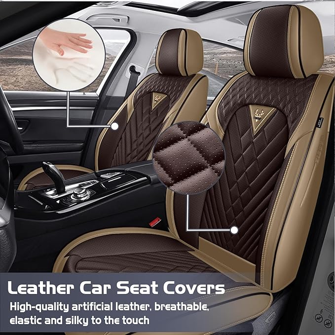Truck Seat Covers for Ford F250 2011-2026, Waterproof Premium Leather Full Coverage Car Seat Cover, Muscle Sport Style Auto Interior Seat Cover Sets (Front Set/Brown Coffee)