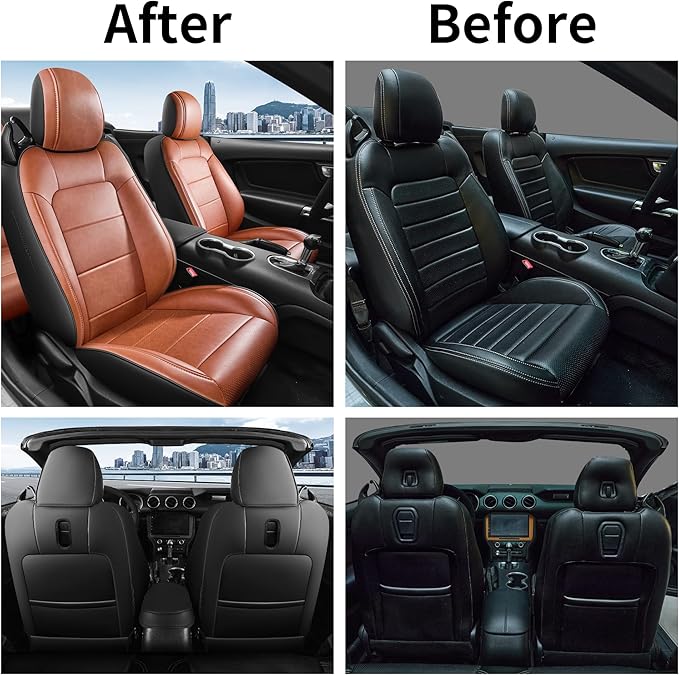 for Ford Mustang Convertible Seat Cover 2015 2016 2017 2018 2019 2020 2021 2022 2023 2024 2025 2026 Custom Fit Seat Cover Full Set (Convertible-Brown+Black)