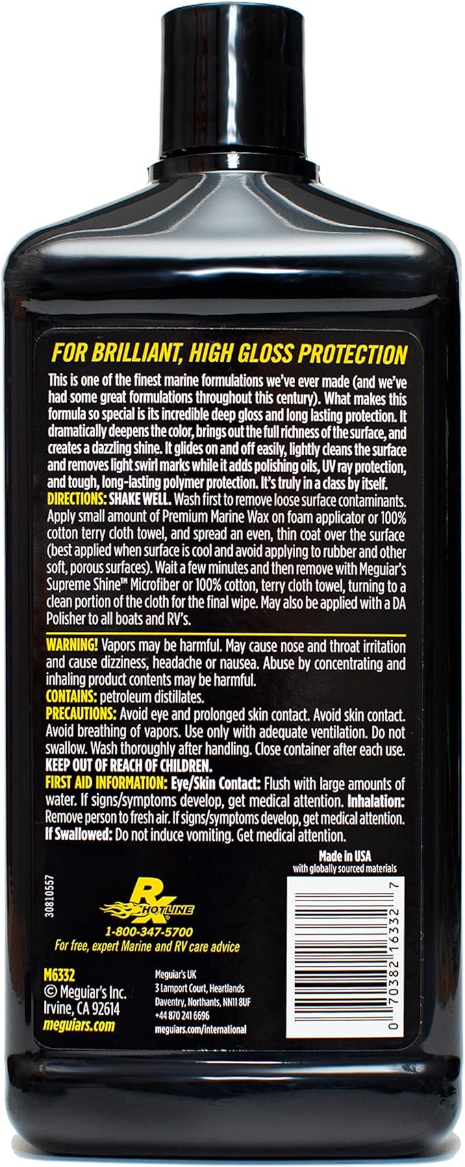 Meguiar’s Flagship Premium Marine Wax, M6332, Easy-to-Use Boat Polish and Wax that Removes Swirls, Scratches, and Oxidation While Adding Long-Lasting Protection, Gifts for Car Lovers, 32 Oz