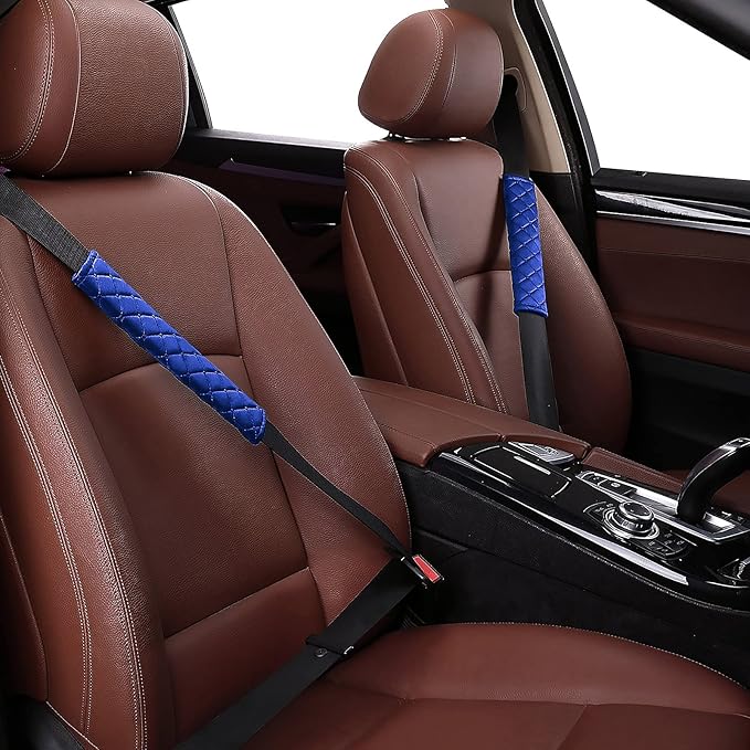 4 Pack Universal Car Seat Belt Pads, Adult Seat Belt Shoulder Strap Covers Harness Pad for Car/Bag,Soft Comfort Helps Protect You Neck Shoulder from The Seat Belt Rubbing (4pack-Blue)