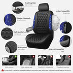 CAR PASS Bling Diamond Black Leather Car Seat Covers Full Set Interior Sets, Waterproof Shining Glitter Sparkly Crystal Universal Armrest Fit Automotive Truck SUV Cute Women Girl, Blue Rhinestone