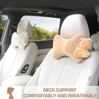 Car Headrest Pillow 2PCS Plush Bear ＆ Bunny Car Seat Headrest Pillow - Memory Foam Neck Support Cushions for Comfortable Driving, Easy Install & Washable (Bear+Rabbit)