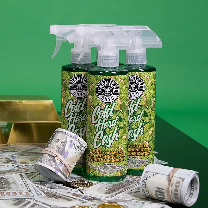 Chemical Guys ‎Cold Hard Cash, Money Scented Premium Air Freshener & Odor Eliminator, (for Cars, Trucks, SUVs, RVs, Home, Office, Dorm Room & More) 16 Fl Oz