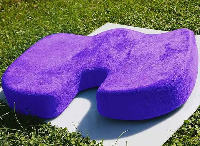 Bookishbunny 2pc High Resilience Memory Foam Seat Chair Waist Lumbar Back Support Cushion Pillow Car Office Home (Purple)