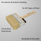 4 Inch Stain Deck Wide & Thick Paint Brush - High European Quality - Natural Bristles - for Home, Wood, Walls, Art, Trim & Furniture - for Acrylic, Oil, Stain, Chalk & Latex Paints
