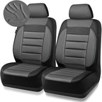 CAR PASS Leather Car Seat Covers Front Seats Only, Universal Fit Automotive Interior Waterproof 3D Foam Back Support Car Seat Covers for Trucks Vans and SUVs Airbag compatible 2 Pieces black gray grey