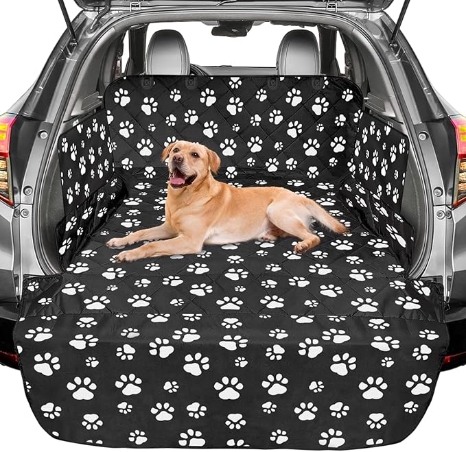 F-color SUV Cargo Liner for Dogs - Waterproof Pet Cargo Liner with Side Flaps, Comfort Dog Cargo Cover with Bumper Flap, Scratchproof Non-Slip Large for Full-Size SUVs Vans, 55 x 93 Inch, Paw