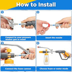 Pressure Washer Foam Cannon Gun Kit with Dual Connector Accessory, Foam Blaster for Car Washing, Double Tip Attachment & 5 Nozzle Tips, 1/4" Quick Connect, 4000 PSI