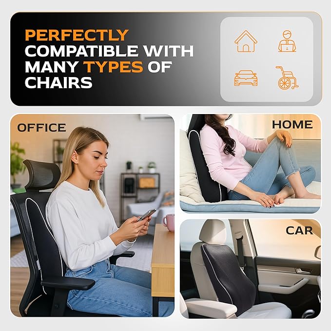 Extra Dense Lumbar Pillow with Double Adjustable Straps - Ergonomic Lumbar Support Pillow for Office Chair, Car, Couch Firm Back Support for Lower Back & Spine Pain Relief Memory Foam Cushion