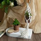 2 Pack Car Air Freshener Mirror Hanging Accessories Mini Macrame Crochet Plant with Wooden Essential Oil Diffusers Cute Boho Plant for Rear View Mirror Home Office Decor