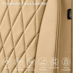 CAR PASS Piping Luxury PU Leather Two Front Car Seat Covers, Waterproof Anti Slip Seat Covers Compatible with Front Seat Armrests,Universal Fit for Suvs,Vans,Trucks,Airbag Compatible(All Beige)