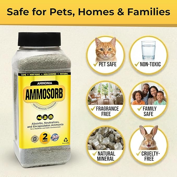 Natural Cat Litter Deodorizer Granules – 2 lb. Ammonia Odor Eliminator for Multi-Cat Homes – Neutralizes Urine Odor at the Source – Safe for Cats, Dogs, and Rabbits