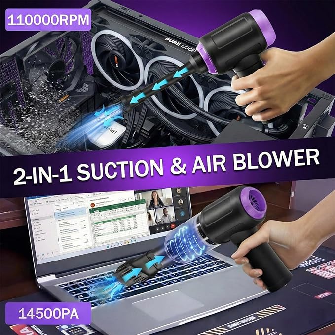 14.5KPA Computer Keyboard Vacuum Cleaner &110000RPM Electric Air Duster 3-in-1,Replaces Canned Air,for PC Tower & Car Laptop Sewing Machine Portable Keyboard Vac USB Desk Crumbs Dust Cleaners