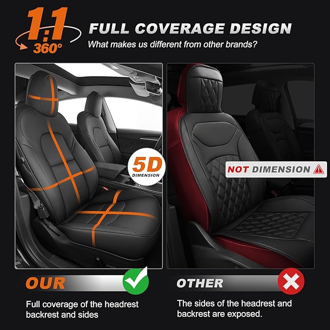 AOMSAZTO Car Seat Cover Fit for Tesla Model 3 2017 2018 2019 2020 2021 2022 2023 - Full Set Black Seat Covers
