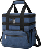 Insulated Lunch Box for Men & Women - Double Layer Leakproof Lunch Bag with Adjustable Shoulder Strap, Expandable Food Cooler for Work, Office, Travel, Camping (Dark Blue)