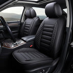 OASIS AUTO Car Seat Covers Front Seats Premium Waterproof Faux Leather Cushion Universal Accessories Fit SUV Truck Sedan Automotive Vehicle Auto Interior Protector (OS-001 Black)