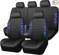 CAR PASS Bling Diamond Black Leather Car Seat Covers Full Set Interior Sets, Waterproof Shining Glitter Sparkly Crystal Universal Armrest Fit Automotive Truck SUV Cute Women Girl, Blue Rhinestone