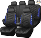 CAR PASS Bling Diamond Black Leather Car Seat Covers Full Set Interior Sets, Waterproof Shining Glitter Sparkly Crystal Universal Armrest Fit Automotive Truck SUV Cute Women Girl, Blue Rhinestone