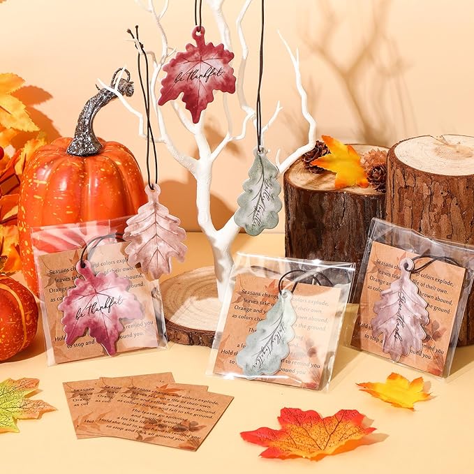54 Sets Leaves Car Air Fresheners Bulk Maple Leaf Hanging Ornament Scented with Essential Oils Christmas Tree Decor for Men Women Coworkers Team Staff Office Car Party Supplies
