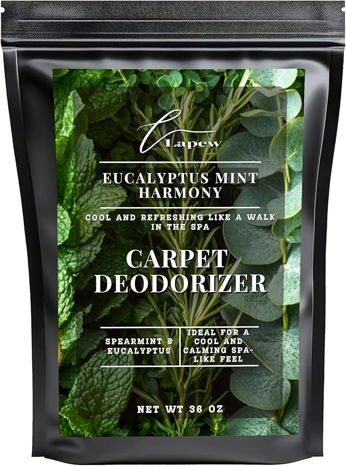 Lapew Eucalyptus Mint Carpet Deodorizer Powder - Pet Safe Freshener for Vacuuming | Scented Odor Eliminator for Home | 36 oz