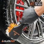 SudsLab HT Wheel and Tire Brush - Rim Cleaner Wheel Brush for Cleaning Car, Truck, Auto, Motorcycle, Detailing Tools, Curved Shape, Black, 8.5 Inch x 3 Inch x 3 Inch