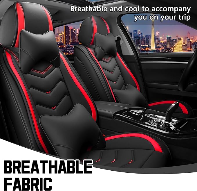 CTDS Car Seat Covers for Chevy Malibu 2000-2026, Stylish Sport Seat Cover, Premium Nappa Leather Car Seat Cover. Automobile Seat Covers Sets.(Luxury 2 Seats/Black Red)