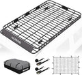 WILDROAD Roof Rack Cargo Basket, Upgraded 4” Fence Wide Car Roof Basket Combo, 84"x 50"x 4" Universal Roof Cargo Carrier Basket with Cargo Bag, Cargo Net and Ratchet Straps Fits for SUV Truck Cars