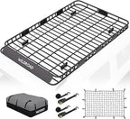 WILDROAD Roof Rack Cargo Basket, Upgraded 4” Fence Wide Car Roof Basket Combo, 84"x 50"x 4" Universal Roof Cargo Carrier Basket with Cargo Bag, Cargo Net and Ratchet Straps Fits for SUV Truck Cars